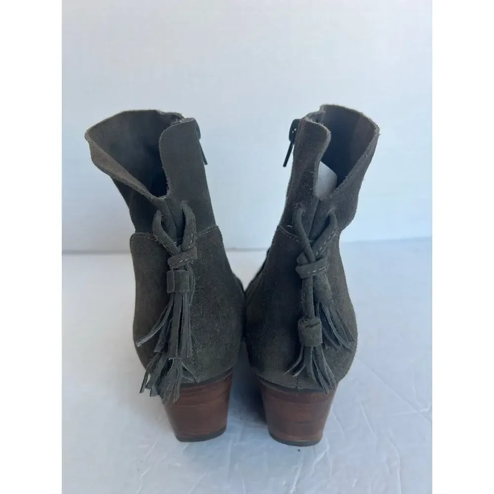 Matisse Laney Dark Gray Suede with Tassel Block Heel Side‎ Zip Ankle Boots Sz 8M